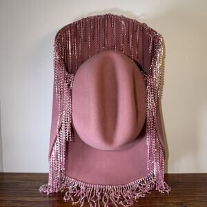 Handmade Flying Hatter Felt Cowboy Hat Pink (bachelorette/wedding) 7 3/8